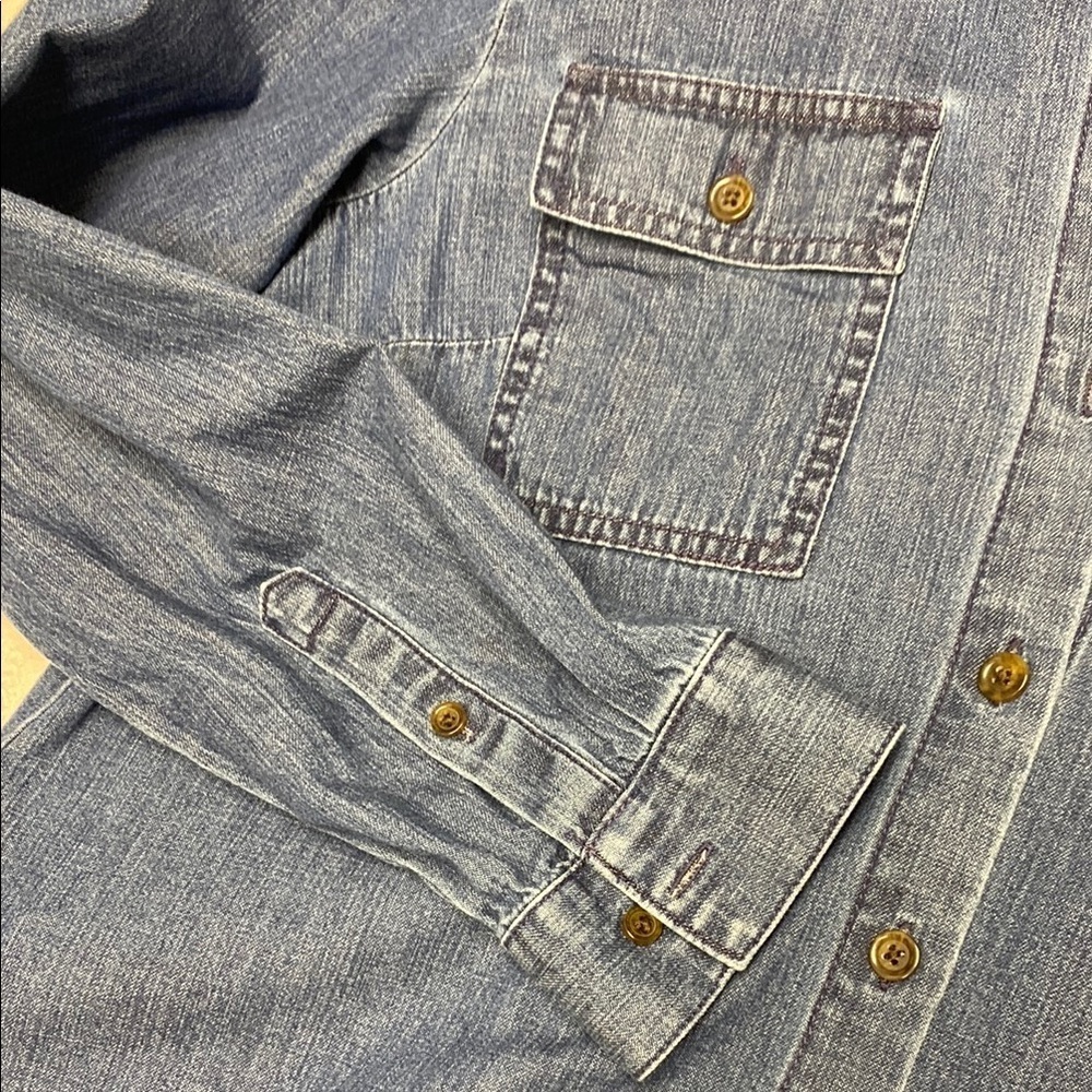 J. Crew Dress Shirt Dress Pockets Blue Denim Cottagecore Preppy Size 10 - Picture 4 of 10